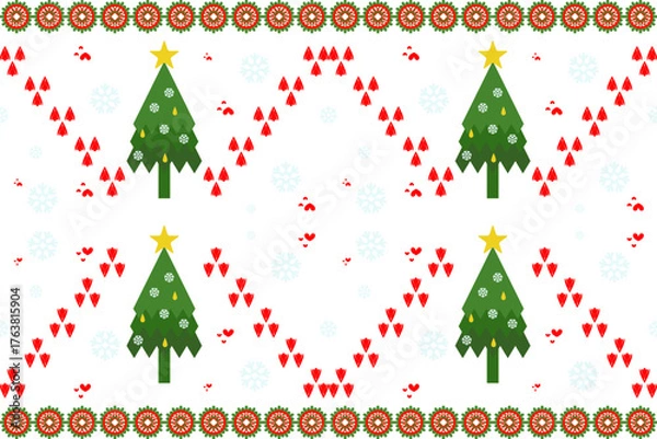 Fototapeta christmas card with christmas tree. seamless geometric ethnic pattern.Native American tribal fabric,design illustration for woven textile printing, xmas, picture books, New Year's gift wrapping paper