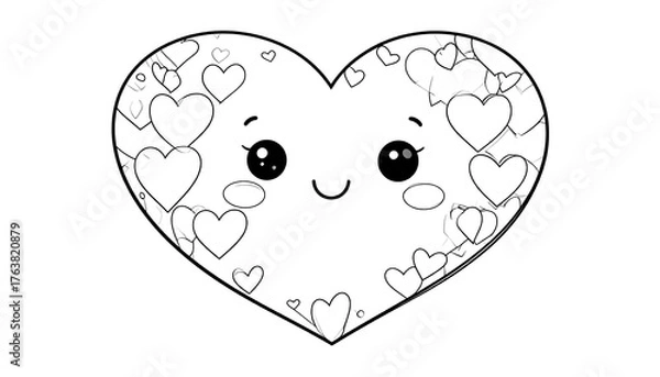 Fototapeta Cute black and white cartoon heart with smaller hearts inside