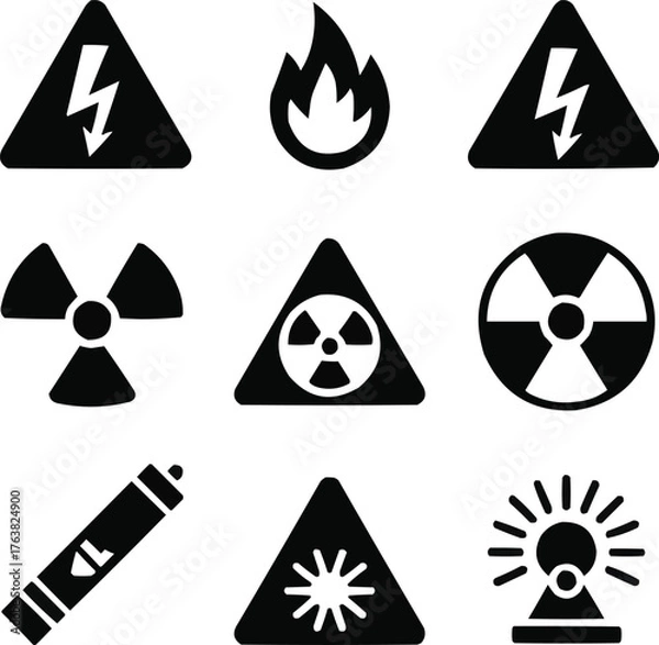Obraz Hazard and Safety Glyph Icons Industrial Danger Symbol Vector Pack