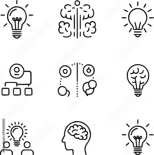 Obraz Innovation and Imagination Outline Icons  Minimal Creative Thinking Vector Set