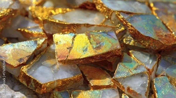 Fototapeta Close-up of gold-coated crystals