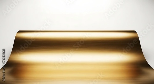 Fototapeta Vector illustration of curved golden metallic surface with brushed texture, creating a stage or podium effect, isolated on white