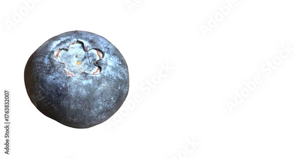 Fototapeta Single Blueberry (Vaccinium corymbosum) Isolated on White Background with Copy Text Space. Fresh Berry Rich in Vitamin C, Vitamin K, Manganese, and Antioxidants. PNG File.