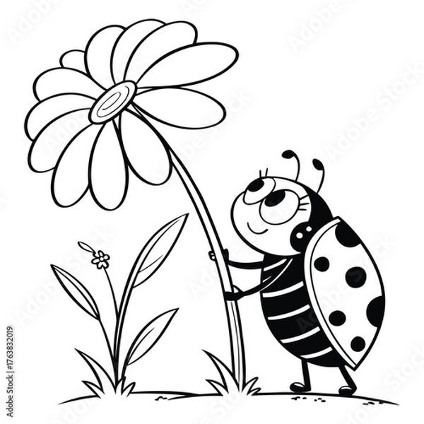 Fototapeta Simple black and white line drawing illustration with geometric and abstract elements