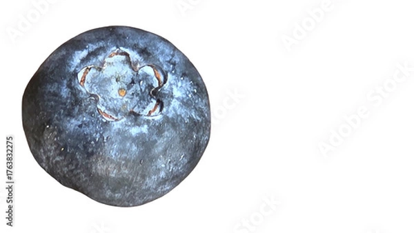 Obraz Single Blueberry (Vaccinium corymbosum) Isolated on White Background with Copy Text Space. Fresh Berry Rich in Vitamin C, Vitamin K, Manganese, and Antioxidants. PNG File.