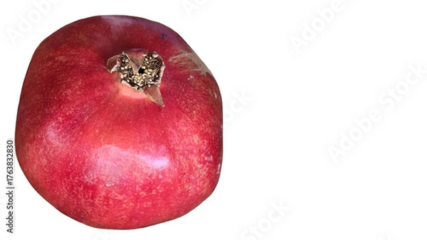 Fototapeta Pomegranate (Punica granatum) Isolated on White Background with Copy Text Space. Fresh Red Fruit with Juicy Edible Seeds and Leathery Skin. PNG File.