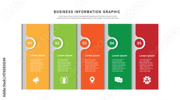 Obraz Business banner template infographic. 5 step paper style graphic design.