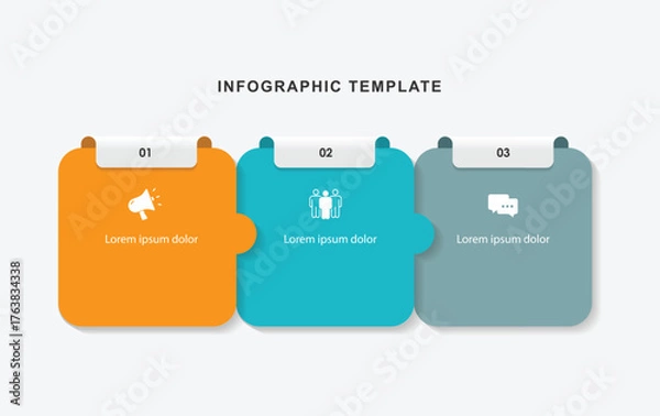 Obraz 3 step paper infographic template vector element. Paper columns slide concept for workflow layout and presentation graphic 