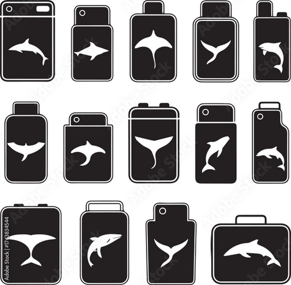 Fototapeta Sea Animal Silhouette Collection Smartphone Case Mockups Vector Design Coastal Marine
