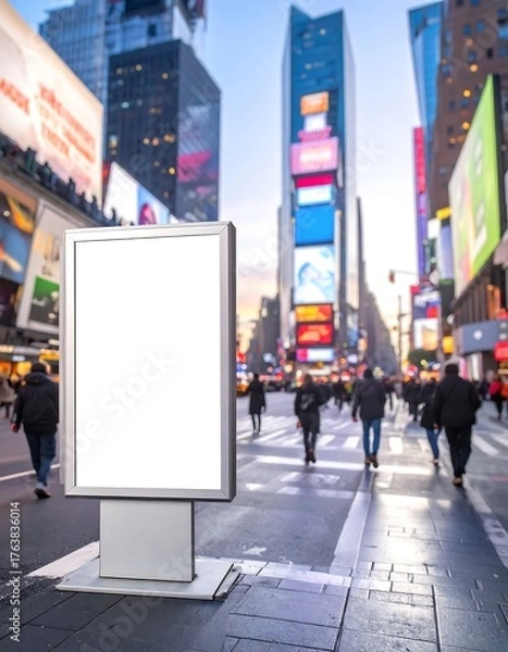 Fototapeta Daytime scene in bustling city with electronic billboards and pedestrian traffic