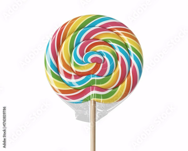 Fototapeta Vibrant rainbow swirl lollipop brings sweet joy and colorful delight, perfect for any celebration or fun marketing campaign