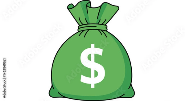 Fototapeta Green Money Bag Icon Symbol of Wealth and Financial Success on White Background