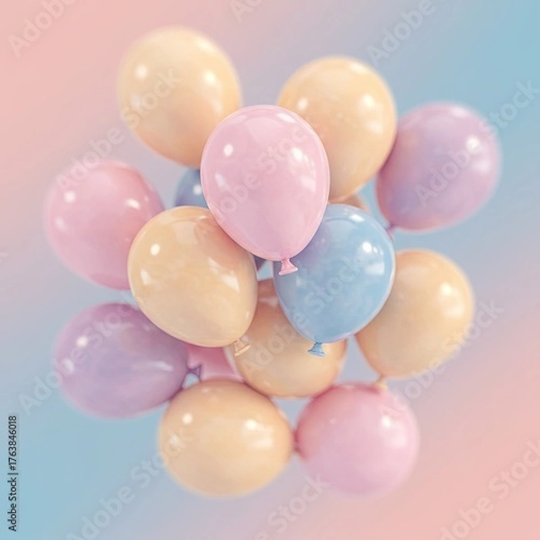 Obraz A Cluster of Pastel Balloons Floating Against a Soft Gradient Background.
