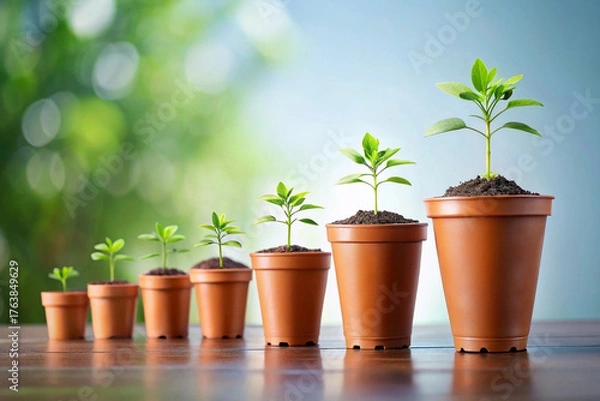 Obraz Fresh Herbs in Pots on a Windowsill