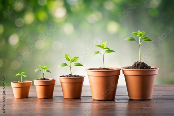 Obraz Fresh Herbs in Pots on a Windowsill