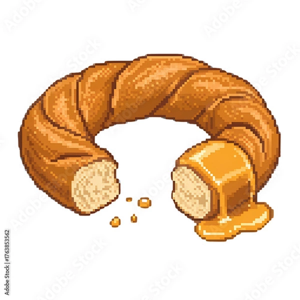 Obraz Pixel Art Broken Bagel With Honey Drizzle On Black Background cracked torn isolated on a transparent background