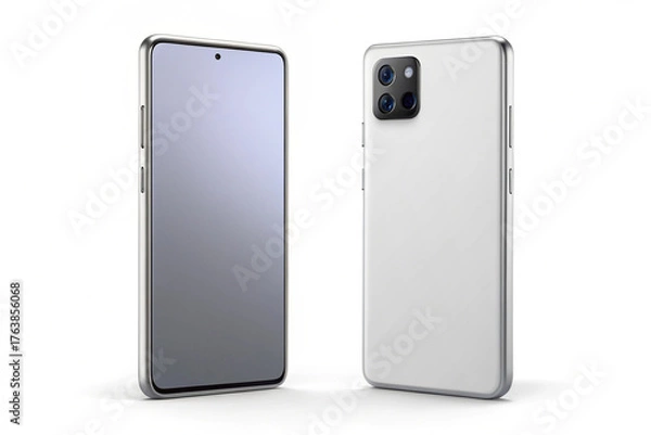 Obraz Light gray smartphone mockup, front, back, and side views