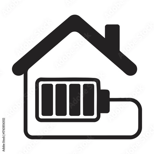 Fototapeta Smart Home Energy Solution Icon with Battery Symbol in Outline, vector illustration