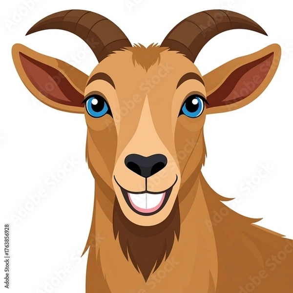 Obraz Close-up illustration of a smiling, cartoonish goat with brown fur