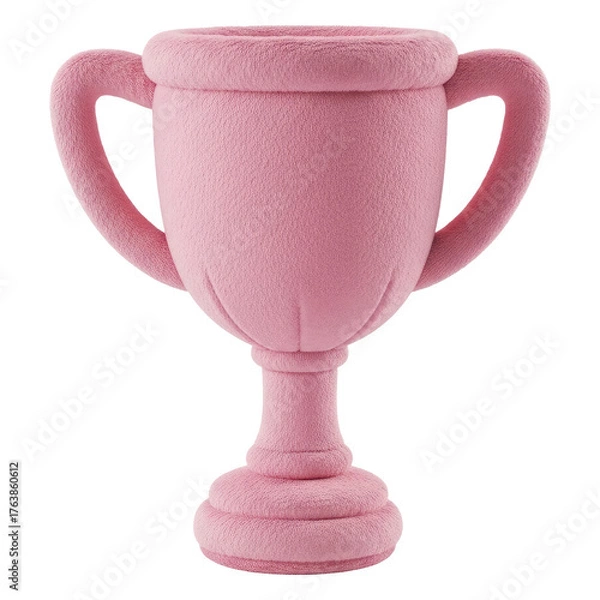 Obraz A Plush Pink Trophy Cup with a Soft, Fuzzy Texture, Cut Out, Clipping Path, Isolated on a Transparent PNG Background.