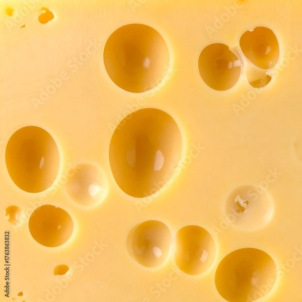 Obraz Close-up of a block of yellow cheese featuring various-sized holes