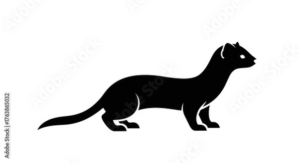 Fototapeta Black Silhouette of a Weasel Standing Profile View.