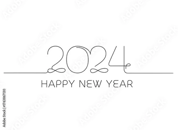 Obraz Vector illustration celebrating New Year with a minimalist, trendy black‑and‑white design and a 2024 calendar