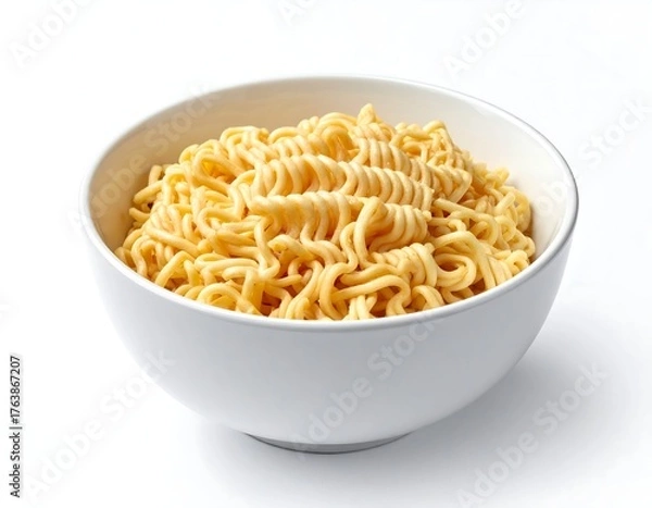 Obraz Close-up of a bowl filled with cooked, golden-yellow noodles