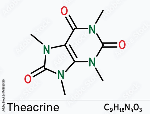 Fototapeta Theacrine molecule. Nutraceutical stimulant and nootropic for energy, focus and sports performance. Vector illustration