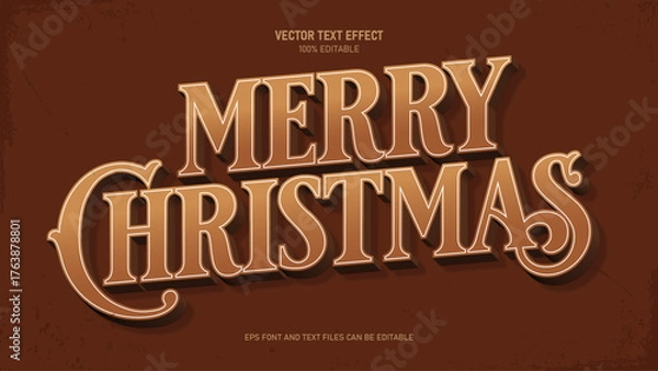 Fototapeta Merry christmas 3d vintage style editable text effect