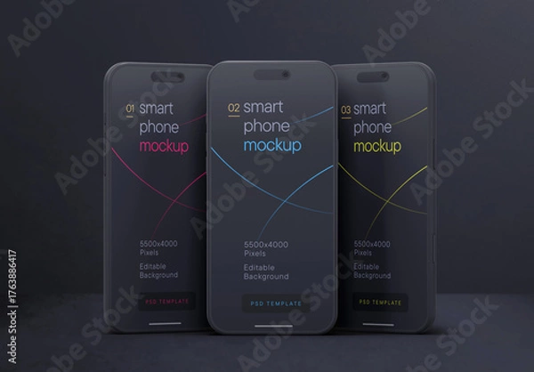 Fototapeta Dark Clay Smartphone Mockup for App UI Designs