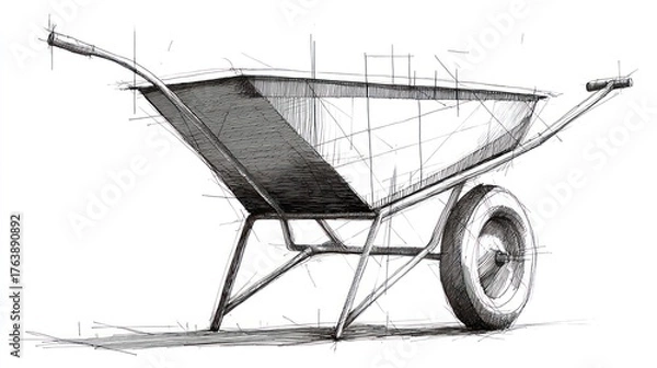 Fototapeta Hand drawn wheelbarrow design