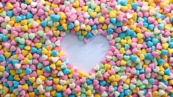 Obraz Colorful heart shaped sprinkles forming a heart shape in the center, creating a sweet and festive background for valentines day or any love related occasion
