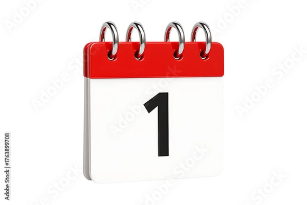 Obraz 3D Calendar Page with Red Top Isolated on a Transparent Background