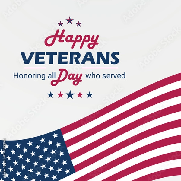 Fototapeta Veterans day banner background with folded flag of United States. November 11 National holiday of the USA. Vector illustration. stock illustration