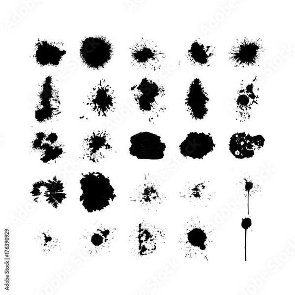 Fototapeta ink  blobs and drops set isolated on white background