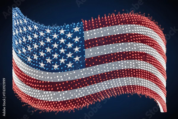Fototapeta Waving flag with red and white stripes, and blue field of white stars, patriotic symbol.