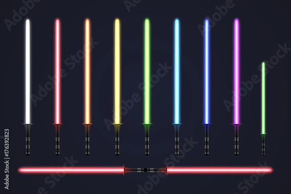 Obraz Futuristic light sabers set. Collection of glowing laser swords