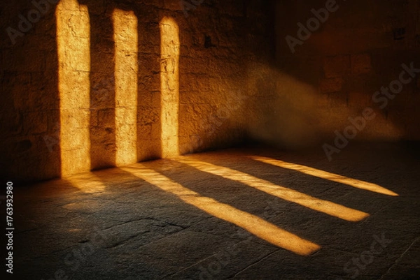Obraz Sunlight Through Stone Openings – Dramatic Shadows in Ancient Interior Architecture.