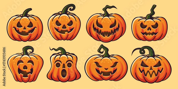 Obraz Halloween Pumpkins Stickers Editable Vector set