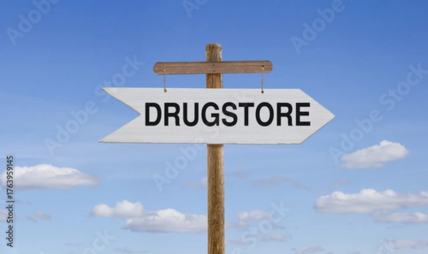 Obraz White wooden arrow with the inscription: Drugstore