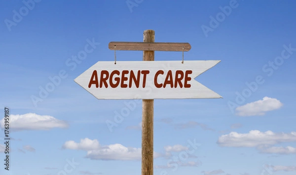 Obraz White wooden arrow with the inscription: Argent care