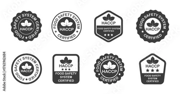 Fototapeta Various haccp food safety system certified badge designs in black and white
