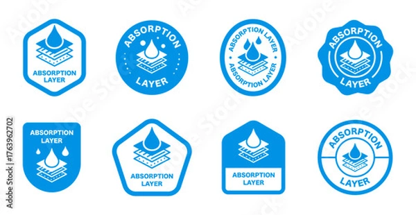 Fototapeta Blue absorption layer icons set featuring water drop and layered design