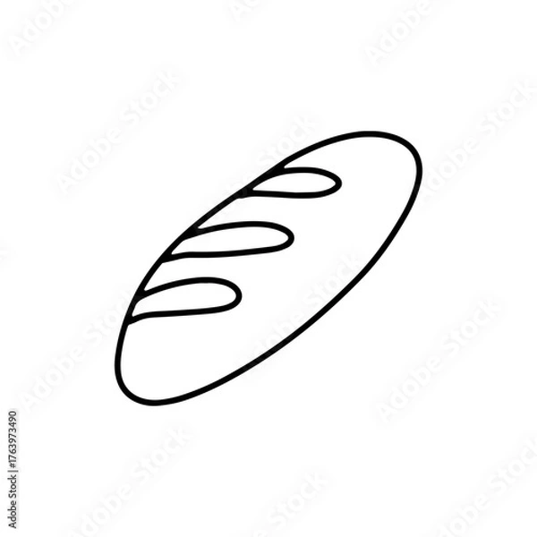 Fototapeta Hand Drawn Outline Vector Illustration of French Baguette or Loaf of Bread