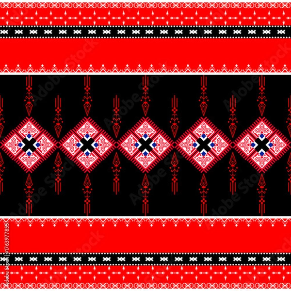 Obraz Repeating seamless border Ikat ethnic abstract geometric  pattern 