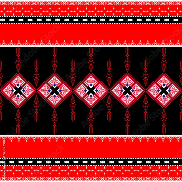 Obraz Repeating seamless border Ikat ethnic abstract geometric  pattern 