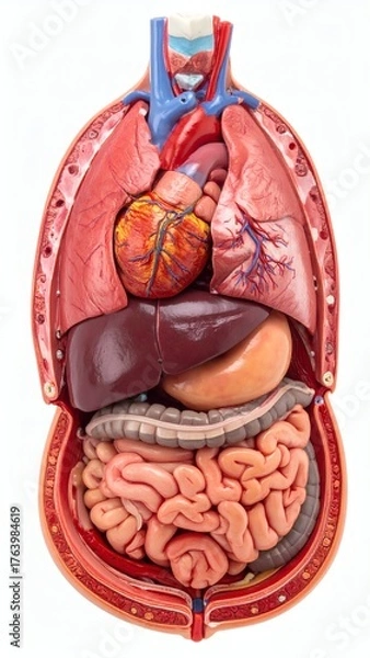 Fototapeta Human Torso Anatomy Model Internal Organs, Educational Medical Tool, isolated on white background