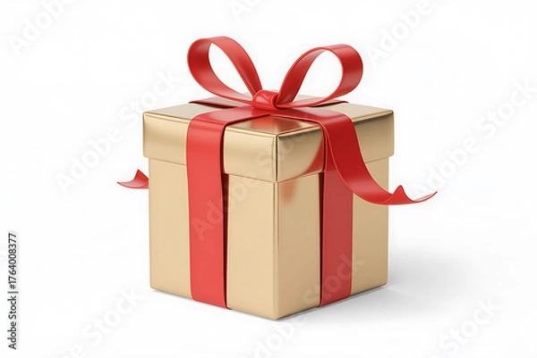 Fototapeta A wrapped gift box with a vibrant red ribbon, symbolizing celebration and thoughtful giving.