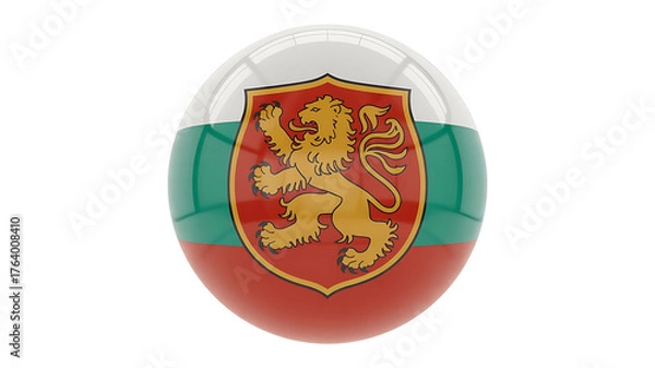 Fototapeta A spherical representation of a national flag, displaying emblems and colors, signifying identity and heritage.